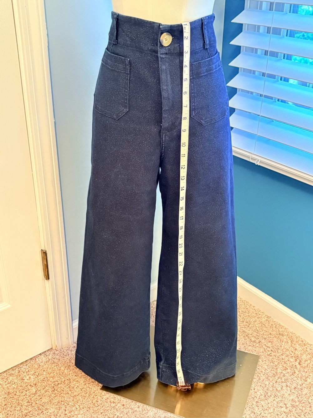 Maeve Colette High-Waist Wide Leg Women Jeans in Dark Navy with Sparkles. - Picture 3 of 9